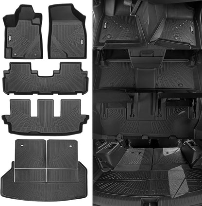 Custom Fit Floor Mats for 2008-2013 Toyota Highlander (Not for Hybrid), All Weather TPE Floor Liners with Trunk Mat & Backrest Protectors, Odorless Full Set Interior Accessories