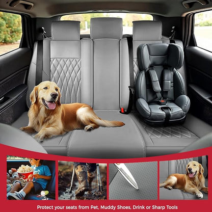 FREESOO Gray Car Seat Cover Full Set - Faux Nappa Leather Seat Covers for Cars, Luxury Breathable Waterproof Front Seats Cushion Protectors with Lumbar Support, Universal Fit for Sedans SUVs Pickups