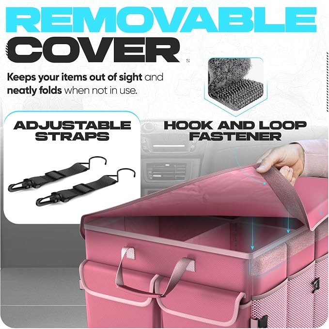 FORTEM Trunk Organizer with Cooler For SUV Car Trunk, Foldable Storage, Car Accessories for Women Men, Collapsible Bag, 600D Oxford, Non Slip Bottom, Straps, Soft Cover (105L)
