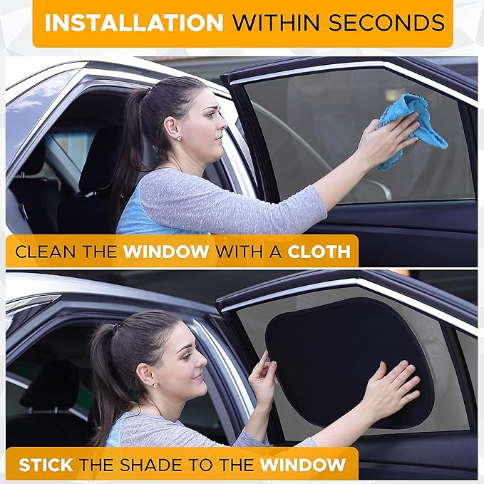 EcoNour Car Side Window Shade for Baby - 2 Pack | Car Window Shade for Sun Glare, Heat and UV Protection | Rear Side Window Sunshade for Privacy Blackout Car Accessories | Medium (20"x12")