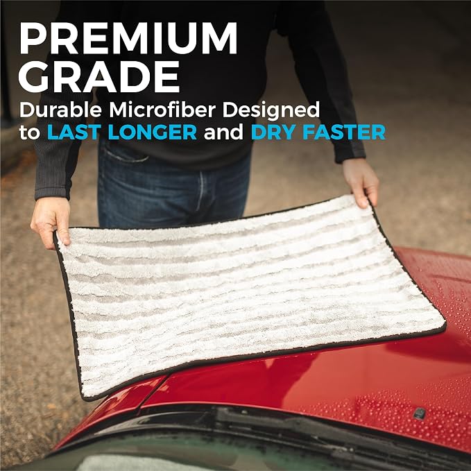 The Rag Company Gauntlet Car Drying Towel, Ultra-Absorbent 70/30 Blend Korean Microfiber, Dries Vehicles Faster Without Scratching, 900 GSM, 15x24 Inches, Ice Grey/Grey, 2-Pack