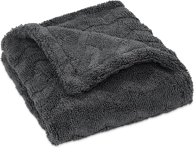 LIVOS 1000GSM Car Drying Towel, 18" x 24" Dual Sided Microfiber Towels for Cars, Ultra Absorbent Lint & Scratch-Free, Edgeless Twisted-Loop, Premium Wash Towel, Wave Grey