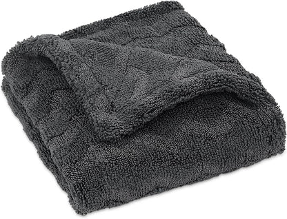 LIVOS 1000GSM Car Drying Towel, 18" x 24" Dual Sided Microfiber Towels for Cars, Ultra Absorbent Lint & Scratch-Free, Edgeless Twisted-Loop, Premium Wash Towel, Wave Grey