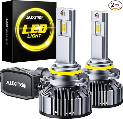 AUXITO 9005 Light Bulbs, 50000LM 1000% Brighter 6500K Cool White HB3 Light with Fan, LED Fog Light 30 Years Lifespan, CANbus Ready No Flicker, Pack of 2