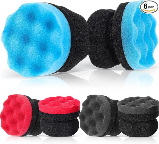 6 Pcs Tire Hex Grip Dressing Applicator Washable Tire Shine Applicator Dressing Pad Car Detailing Foam Sponge Reusable Tire Cleaner Sponge for No Slip Tire (Black, Red, Blue, 3.15 Inch Diameter)
