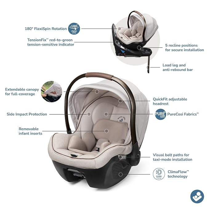 Maxi-Cosi Peri 180 Rotating Infant Car Seat, Baby Car Seat Rotating Carseat, Desert Wonder