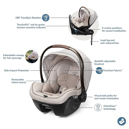Maxi-Cosi Peri 180 Rotating Infant Car Seat, Baby Car Seat Rotating Carseat, Desert Wonder