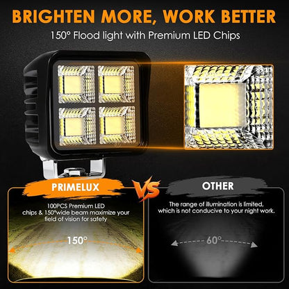 3Inch 128W 10000LM LED Tractor Lights, IP68 Waterproof Shockproof 12/24V LED Work Lights for Truck, 150° Flood Beam Off Road Light Bar for UTV ATV SXS and Heavy-Duty Equipment, 2PCS (3 INCH)