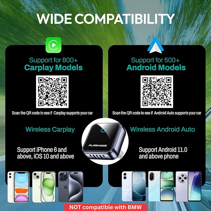2026 [2-in-1] Latest Wireless CarPlay & Android Auto Adapter, Converts Wired to Wireless, Fast Auto-Reconnect, Dual-Band 5GHz WiFi + Bluetooth 5.3, USB-A & USB-C Compatible, Mini Design