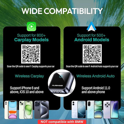 2026 [2-in-1] Latest Wireless CarPlay & Android Auto Adapter, Converts Wired to Wireless, Fast Auto-Reconnect, Dual-Band 5GHz WiFi + Bluetooth 5.3, USB-A & USB-C Compatible, Mini Design