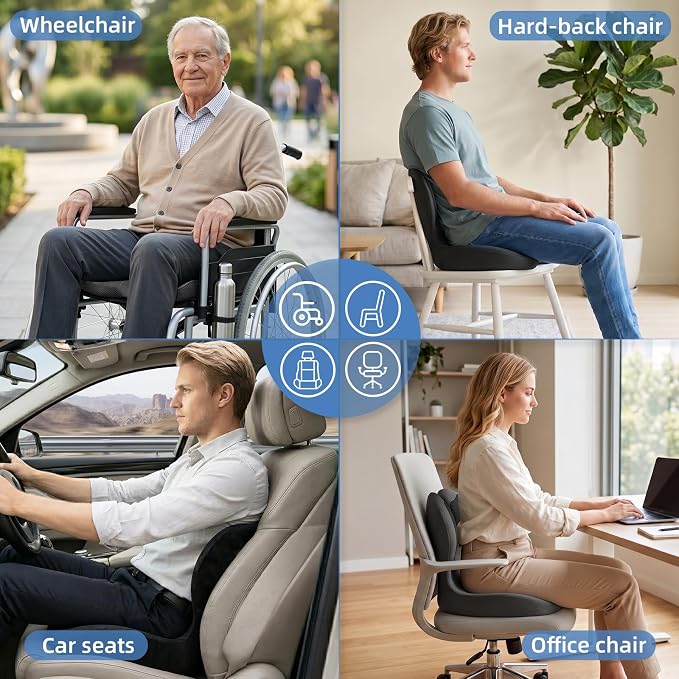 Memory Foam Seat Cushion,Orthopedic Ergonomic Seat Cushions for Tailbone,Sciatica, and Back Pressure Relief,L-Shaped Design & Adjustable Strap,Lumbar Support Pillow for Office,Car,Desk Chair