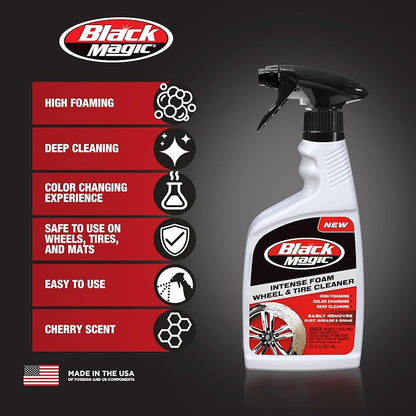 Black Magic 120228 Intense Foam Wheel & Tire Cleaner, High-Foaming Formula for Deep Cleaning, Removes Dirt, Grime & Brake Dust – Safe on All Wheels, 22 Fl Oz