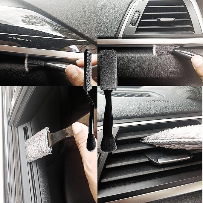 Professional Car Detailing Brush Set - Soft Bristle Interior Leather Dash Brush, Dual-End Vent & Crevice Cleaner, Long Handle Tire Scrub Brush for Auto Detailing, Car Wash Kit