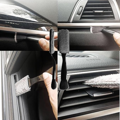 Professional Car Detailing Brush Set - Soft Bristle Interior Leather Dash Brush, Dual-End Vent & Crevice Cleaner, Long Handle Tire Scrub Brush for Auto Detailing, Car Wash Kit