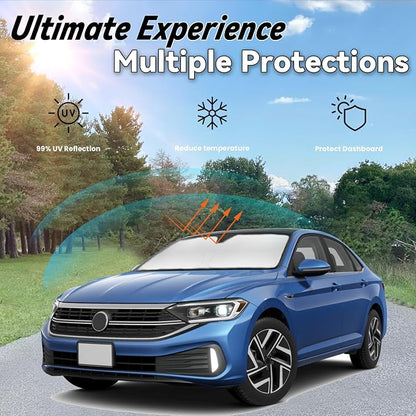 Windshield Sun Shade for Volkswagen VW Jetta 2019-2024 2025, Car Front Window Sunshade Shield Cover Sun Visor Protector with 240T Reflective Fabric UV & Sun Heat Protection Car Accessories