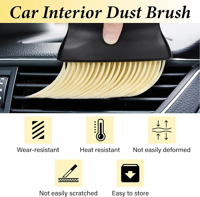 Car Interior Brush, Automotive Interior Dusting Brush, Car Interior Cleaning Brush, Bristles Detailing Brush Dusting for Car Interior, Dashboard, Air Conditioner Vents, Leather, Computer (Yellow)