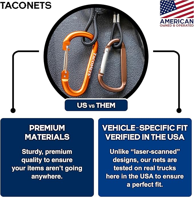 TacoNets Envelope Cargo Net for GMC Sierra & Chevy Silverado - Fits 2013-Current - Upgraded 5mm Bungee - Integrated Storage Bag - Heavy Duty Carabiners - Designed in USA