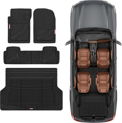 Motor Trend FlexTough Advanced Heavy Duty Black Rubber Car Floor Mats & Cargo Liner for SUV & Car Full Set - Universal Trim to Fit All Weather Automotive Floor Mat & Cargo Liners for SUV, Car, & Van