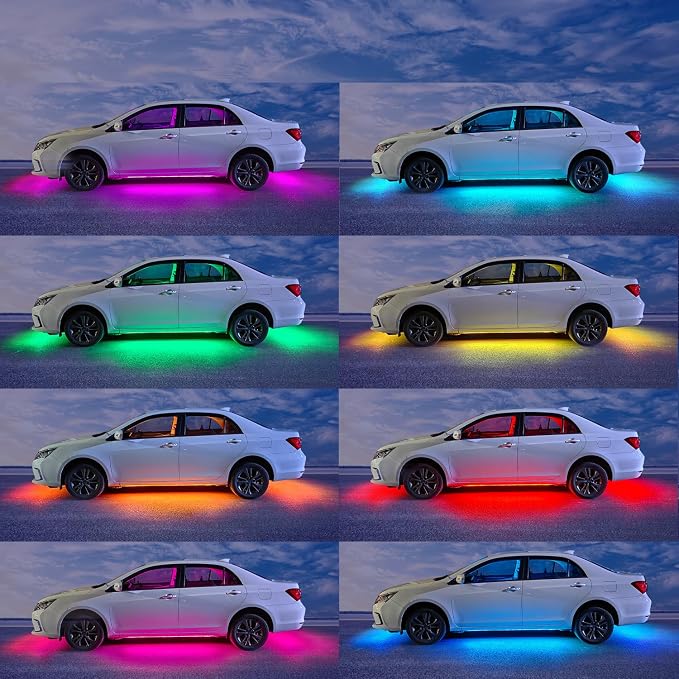 Yielinth Car Underglow Lights, Exterior LED Strip Lights with App and RF Remote Control, 16 Million Colors Underglow Kit for Car, 4 Pieces