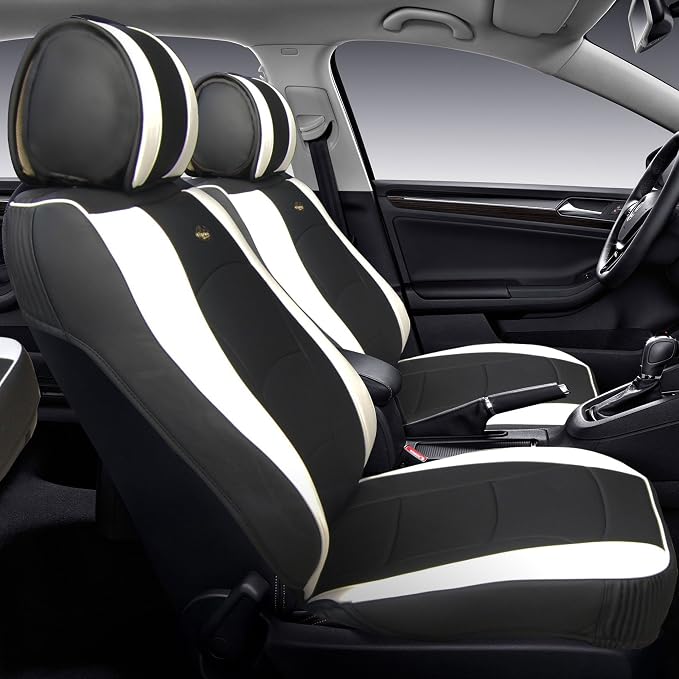 FH Group Car Seat Cover Cushion - 2 Pack Seat Covers for Cars Trucks SUV, Faux Leather Car Seat Cushions, Waterproof Car Seat Cover Cushion, Universal Fit Car Seat protector Front Set White