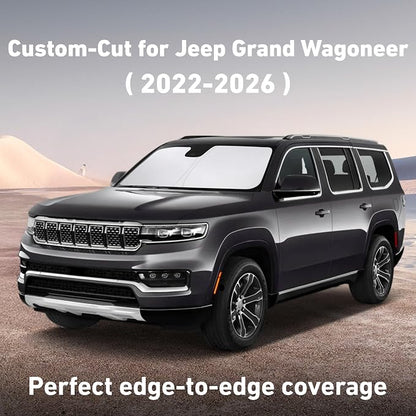EcoNour Windshield Sunshade Compatible for Jeep GrandWagoneer 2022-2024 2025 2026, Sun Visor for Front Windshield & Window Sun Shade Cover, UV Heat Blocker & Protector, Car Accessories