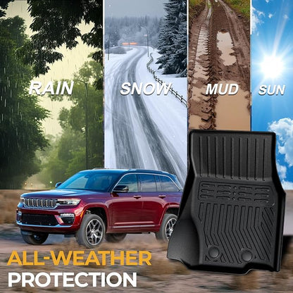 Floor Mats Set for 2022-2025 2026 Jeep Grand Cherokee Accessories, Full Coverage All Weather Floor Mats Cargo Mat with Backrest Protectors & Door Sill Guards (Include 4xe Not for L or WK)