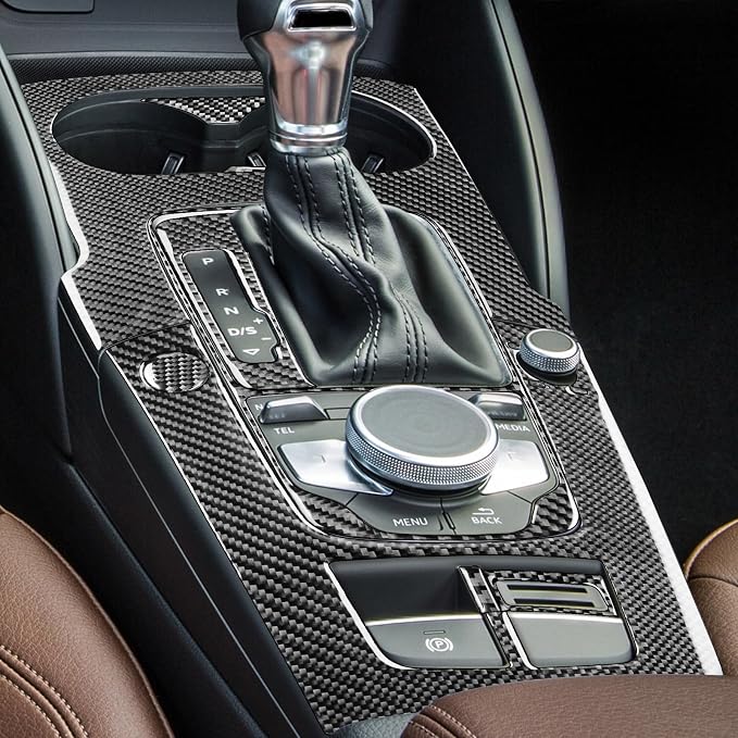 Real Premium Carbon Fiber Sticker Compatible with Audi A3 S3 RS3 8V 2013 2014 2015 2016 2017 2018 2019 Car Gear Shift Panel Water Cup Holder Panel Decor Kit Auto Interior Accessories 9pcs Black