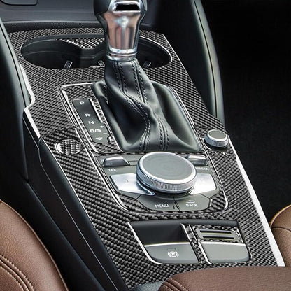 Real Premium Carbon Fiber Sticker Compatible with Audi A3 S3 RS3 8V 2013 2014 2015 2016 2017 2018 2019 Car Gear Shift Panel Water Cup Holder Panel Decor Kit Auto Interior Accessories 9pcs Black