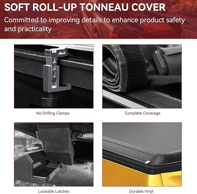 YITAMOTOR Soft Roll Up Truck Bed Tonneau Cover Compatible with 2009-2024 Dodge Ram 1500 (19-24 Classic ONLY), Fleetside 5.7 ft Bed Without Rambox