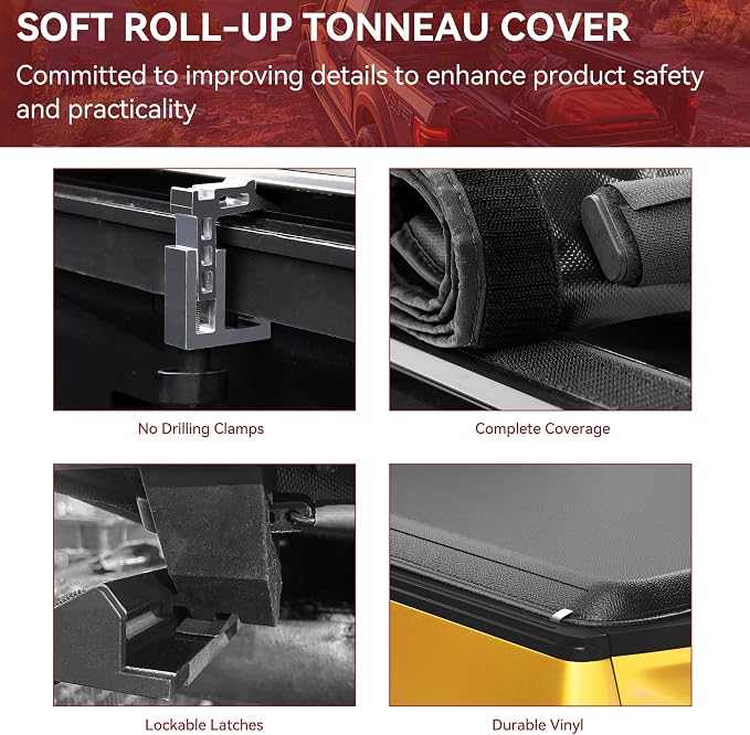 YITAMOTOR Soft Roll Up Truck Bed Tonneau Cover Compatible with 2002-2023 Dodge Ram 1500, Fit for 2003-2026 Dodge Ram 2500 3500, Fleetside 8 ft Bed w/o Rambox
