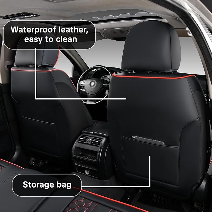 Car Seat Cover Set Interior Accessories Waterproof Leather with Lumbar Support Airbag Compatible Non-Slip 5-Piece Complete Set Pet-Friendly Car Seat Covers Fits Most Vehicle Models