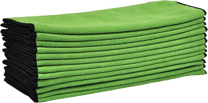 Detailer's Preference 390 GSM Premium Microfiber Towels, Ultra Soft, Lint-Free, Streak-Free, Highly Absorbent, Scratch-Free Cleaning & Drying Cloths for Auto, Home & Detailing, 16x24, 12-Pack, Green