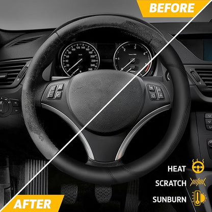 EcoNour Car Steering Wheel Cover | Premium & Durable PU Leather with Anti-Slip Design | Universal Fit 14.5" - 15" Steering Wheel Cover | Car and Truck Accessories - Black