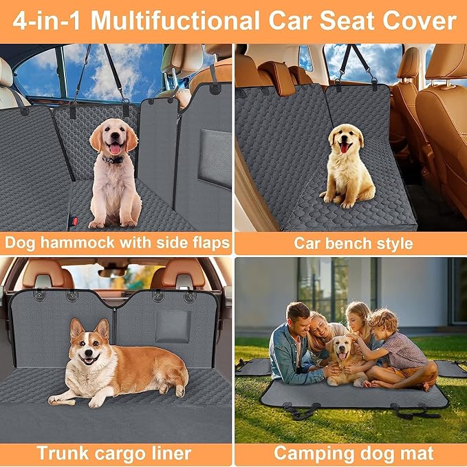Mancro Dog Car Seat Cover for Back Seat, 2026 Upgraded 600D Heavy Duty Waterproof & Scratch-Resistant Dog Hammock for Car, Back Seat Pet Cover for Dogs with Sedan, Trucks and SUVs, Standard, Grey