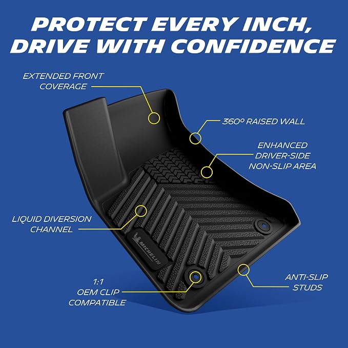 Michelin Vehicle Mats, All-Weather TPE Custom Fit Liner for 2011-2023 Dodge Charger RWD/Chrysler 300 RWD, Premier
