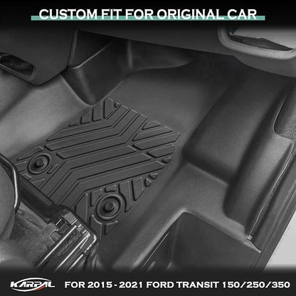 KARPAL Floor Mats for 2015-2021 Ford Transit 150/250/350/350HD w/Carpet Flooring (No Fit Transit Connect), Custom Fit TPE All Weather Ford Transit Accessories Front Floor Liner