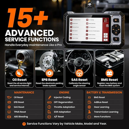 ANCEL FX6100 Bidirectional Scan Tool, Full System OBD2 Diagnostic Scanner with 15+ Reset, Brake-pad/Battery/ABS/TPMS/Steering Angle/Injector Coding, CAN FD & FCA AutoAuth, Lifetime Free Updates