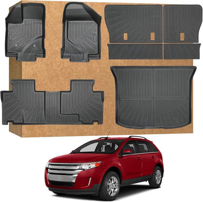 Floor Mats for Ford Edge 2007-2014 & Lincoln MKX 2007-2015, TPE Waterproof Non-Slip All Weather Protection Custom (Floor Mats & Cargo Liner & Backrest Mats)