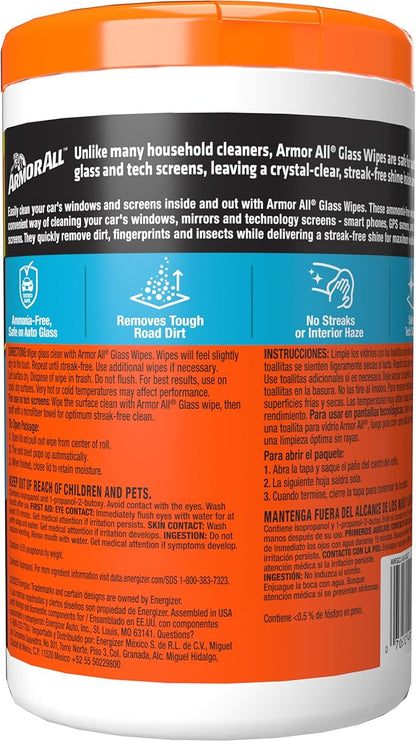 Armor All Car Glass Wipes by Armor All, Auto Glass Cleaner for Film and Grime, 90 Count (Pack of 6)