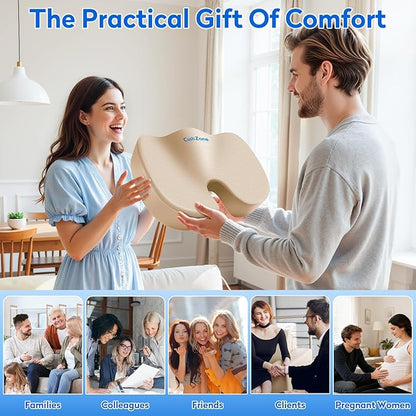 XXL Seat Cushion Office Car Seat Cushion, Memory Foam Cushion for Office Chair, Car Seat, Airplane, Bleacher Non-Slip Chair Pad (Khaki