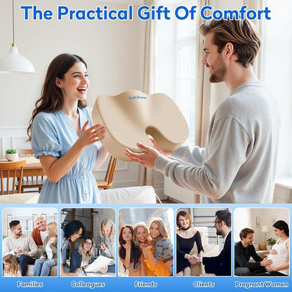 CushZone Seat Cushion, Office Chair Cushions, Car Seat Cushion, Non-Slip Sciatica & Back Coccyx Tailbone Pain Relief Chair Pad, Memory Foam (Khaki)