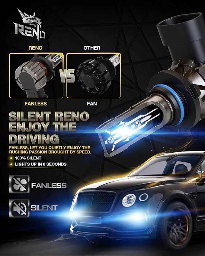 RENO 9006 Bulb, 9006 Fog Bulbs 6500K White Fanless In Line HB4 9006 Off-Road Use or Fog Plug N Play, Pack of 2