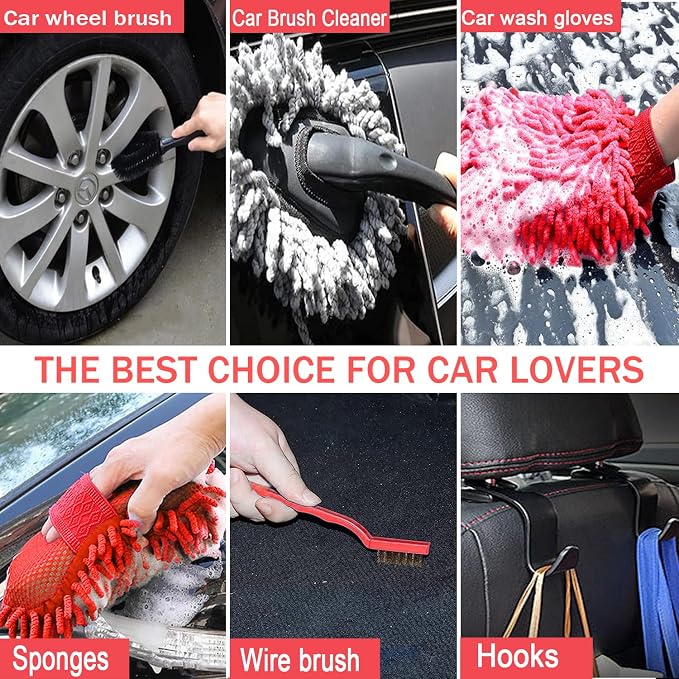 LIANXIN Car Wash Kit with Foam Gun, Car Cleaning, Car Wash Detailing Kit | Car Washing Kit High-Pressure Foam Spray, Microfiber, Wheel and Tire Deep Brush Cleaning, Ideal for Home Car Detailing