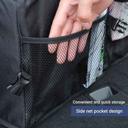 Trunk Organizer for Car Foldable Sturdy Style with 3 Compartments Holds Auto Accessories Tools Automotive Consoles and Organizers For Vehicle Trunk Storage (Black)