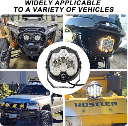 7 Inch Round Offroad Light - PSLER Driving Light Off Road 28W 5000LM Spot Flood Combo Work Light IP67 with DRL for Wrangler Pickup SUV ATV UTV Cart Trucks 4x4 F150（White）