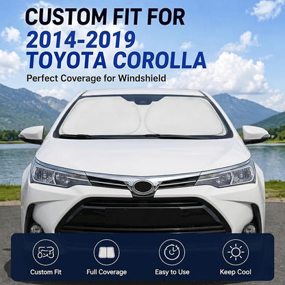 Custom Fit Windshield Sun Shade for Toyota Corolla 2014-2019 | Custom Fit Windshield Cover, Blocks UV Rays, Double-Layer Heat Shield, Durable Frame, Easy Fold & Storage