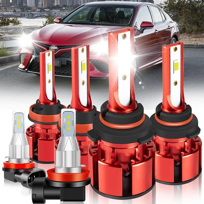 For Toyota Camry 2007 2008 2009 2010 2011 2012 2013 2014 Light Bulbs, 800% Brightness Hi and Lo Beam+Fog Light Bulbs, Superfocused Beam Mode, 6500K White, 36000LM Super Bright, 1:1 Size, 6PCS