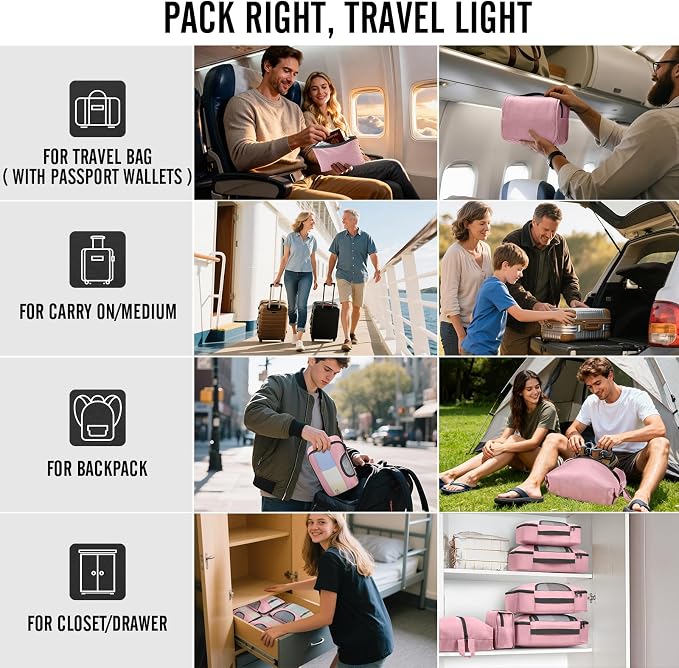 Veken 10 Set Packing Cubes for Travel Essentials,Anti-Wrinkle Buckled Suitcase Organizer for Shoe & Toiletry Bag,Carry On Luggage Bag with 99+ Count Mesh Holes for Airplane & College Dorm Accessories