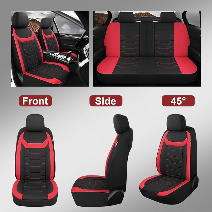 CAROMOP Breathable Car Seat Cover 2 Front Seats, 3D Air Mesh Cloth Seat Covers for Cars, Universal Fit Automotive Car Interior Covers for SUV Vans Sedans Trucks (Black/Red)