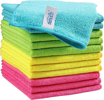 HOMEXCEL Microfiber Cleaning Cloth 210GSM, Pack of 12, Size:11.5" x 11.5", Ultra-Soft, High-Density Non-Abrasive Cleaning Towels for Cars, Glass, Kitchen, Reusable Rags, Blue/Green/Yellow/Pink